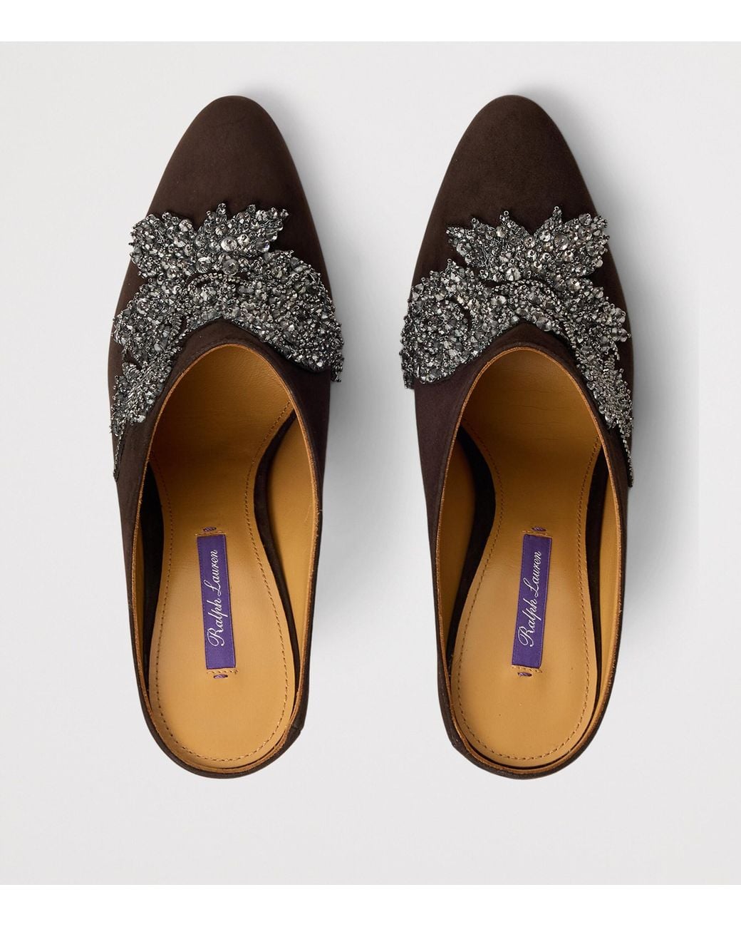 Ralph Lauren Brown Suede Embellished Ashtyn Mules 95