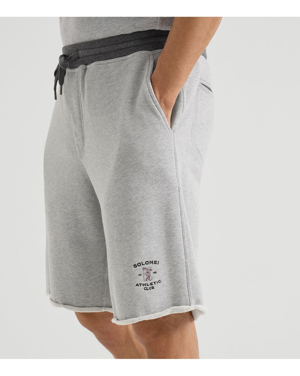 Brunello Cucinelli Gray Cotton Track Bermuda Shorts for men
