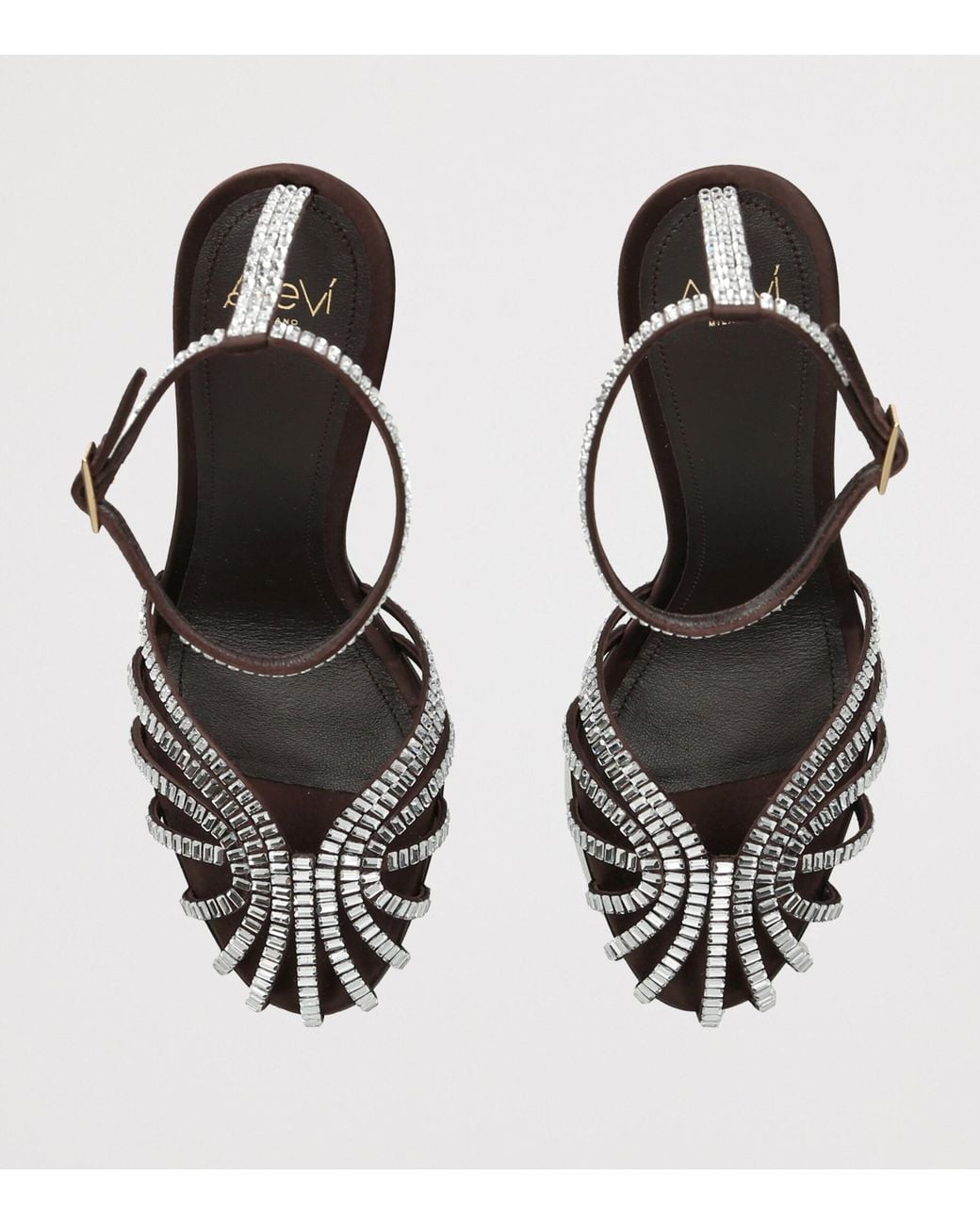 ALEVI Black Satin Penelope Xtal Heeled Sandals 95
