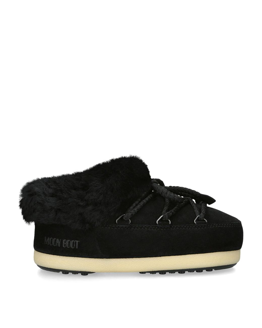 Moon Boot Black Suede Shearling-Trim Evx Mules