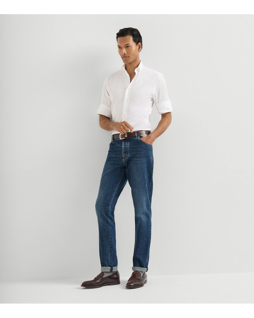Brunello Cucinelli Blue Stretch-Cotton Slim Jeans for men