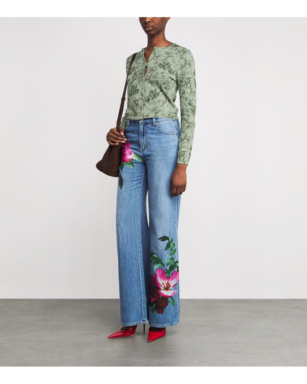 Alice + Olivia Green Cotton Printed Carson Cardigan