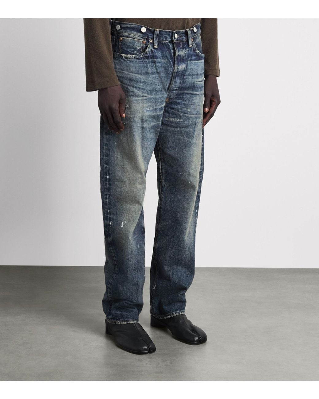 Junya Watanabe Blue Distressed Patchwork Straight Jeans for men