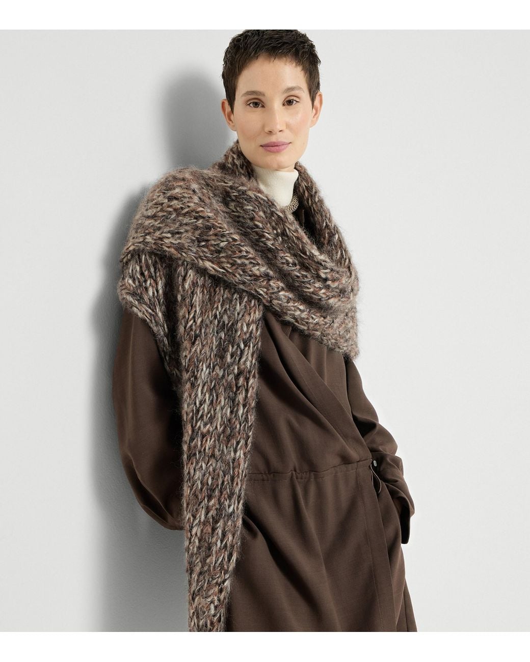 Brunello Cucinelli Brown Mohair-Blend Knitted Shawl