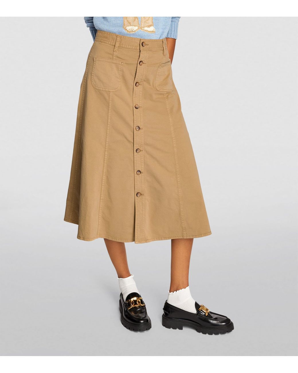 スカート Polo Ralph Lauren A-Line Button-Down Skirt With Subtle Polo Ralph Lauren A-Line Button-Down Midi Skirt in Natural