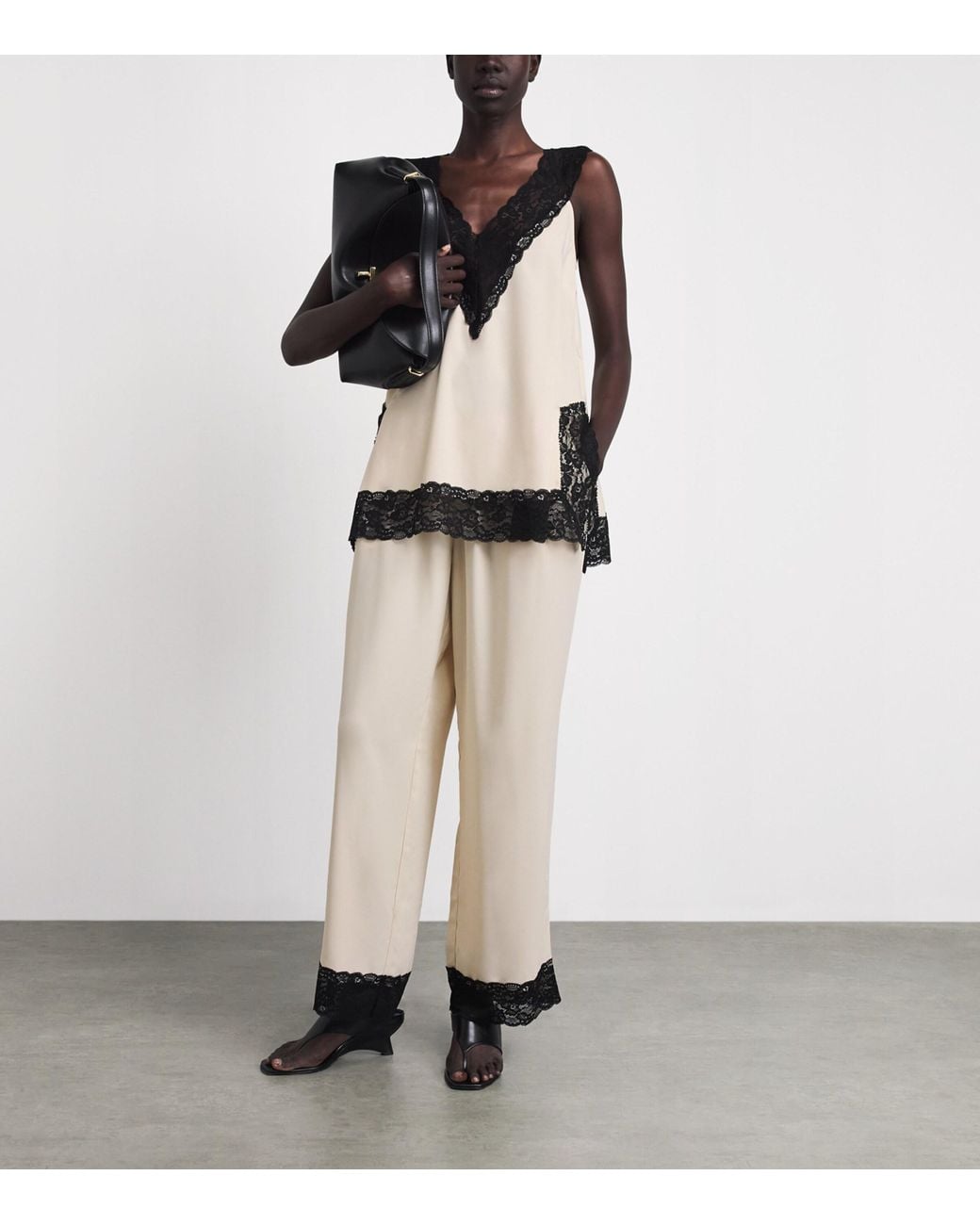 Stylein White Lace-Trim Monteroni Wide-Leg Trousers