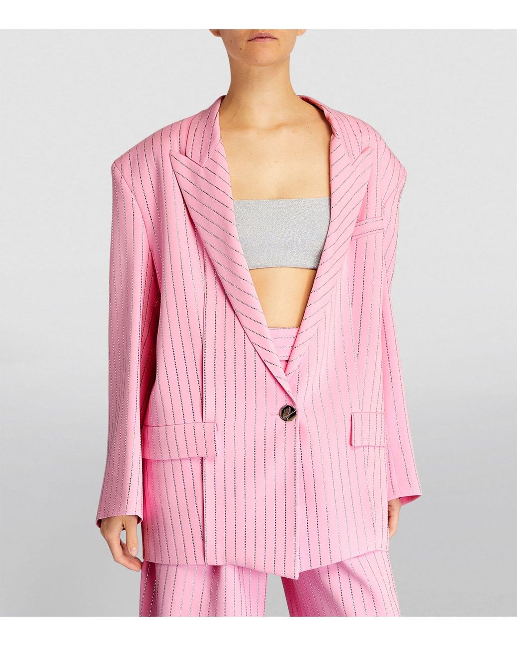 The Attico Crystal pinstripe Glen Blazer in Pink Lyst