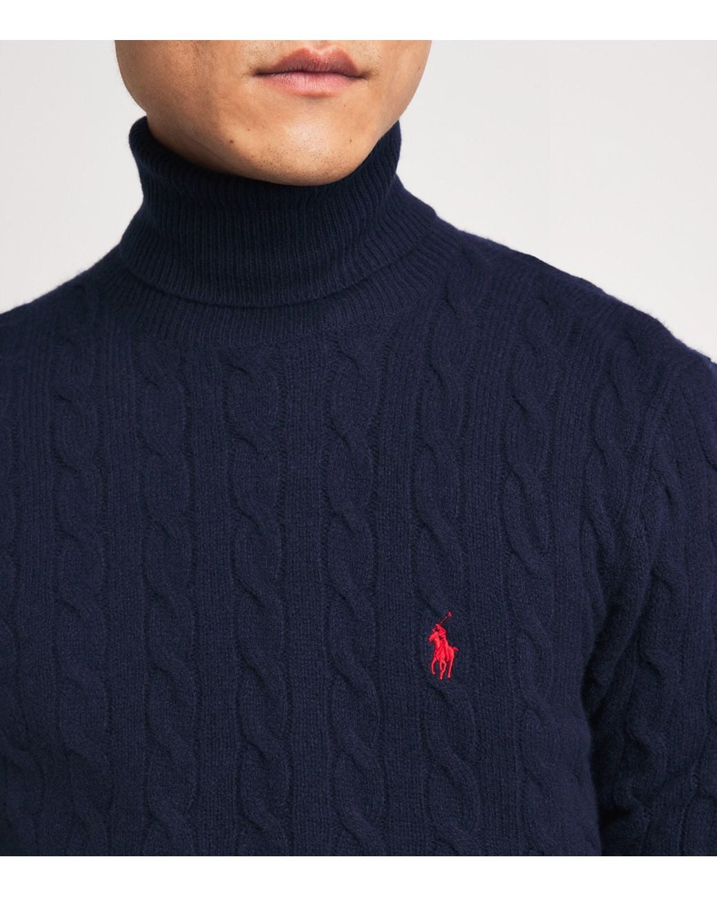 Polo Ralph Lauren Blue Wool-Cashmere Cable-Knit Rollneck Sweater for men