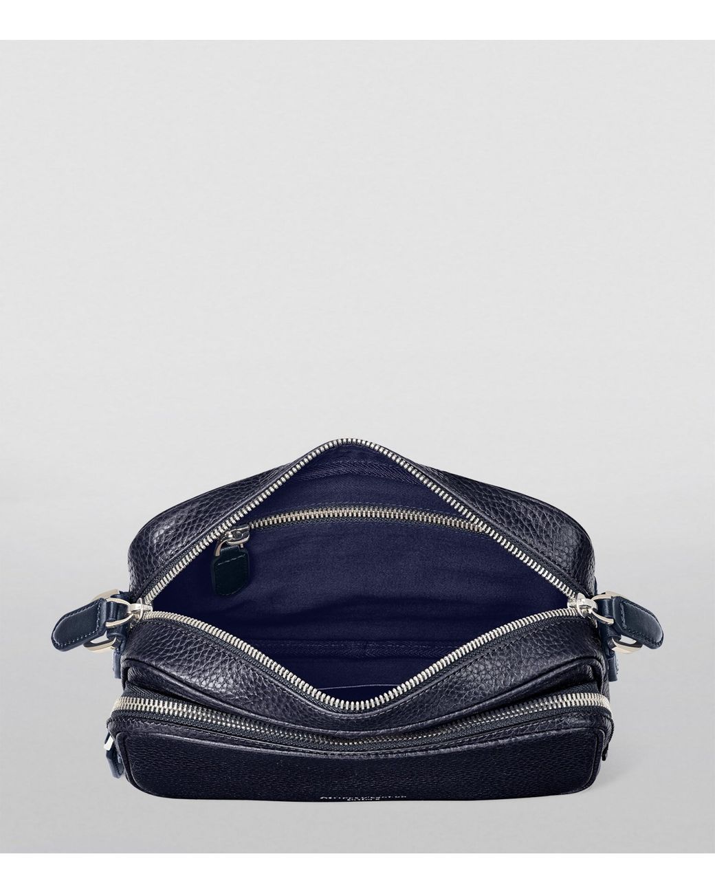 Aspinal Blue Leather Reporter East West Messenger Bag for men