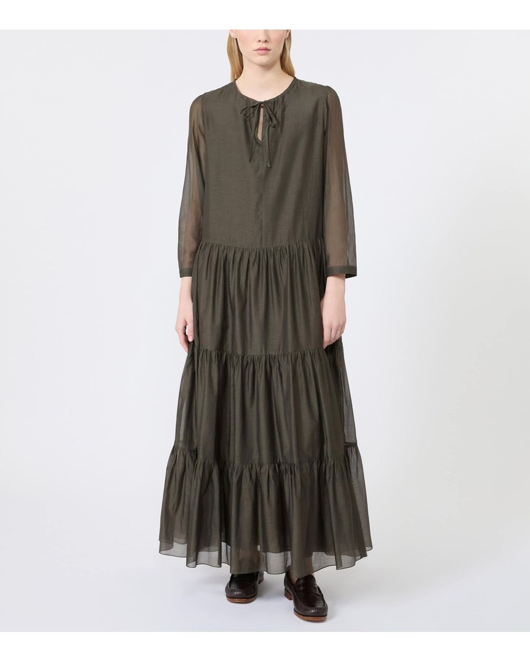 Max Mara Green Cotton-Silk Voile Maxi Dress