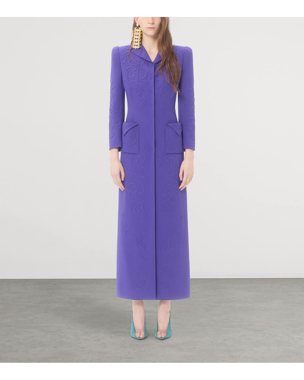 Valentino Purple Floral-Embroidered Coat