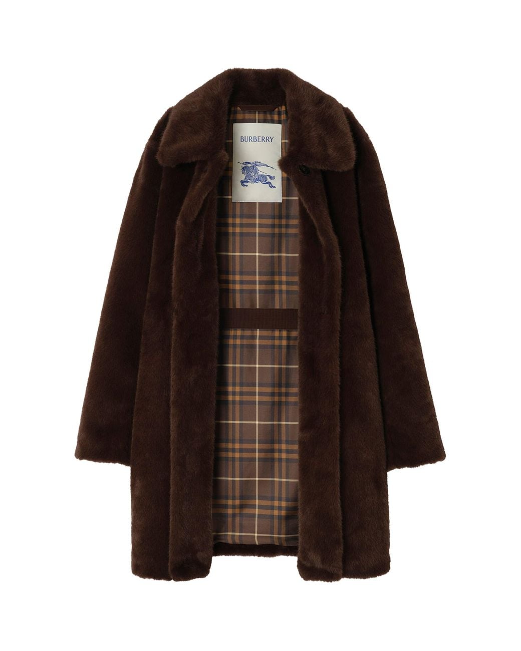 Burberry Brown Faux Fur Belted Car Coat