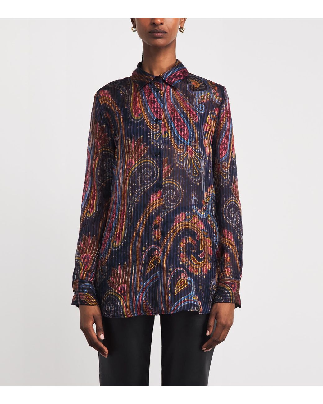 Etro Multicolor Silk Pleated Paisley Shirt