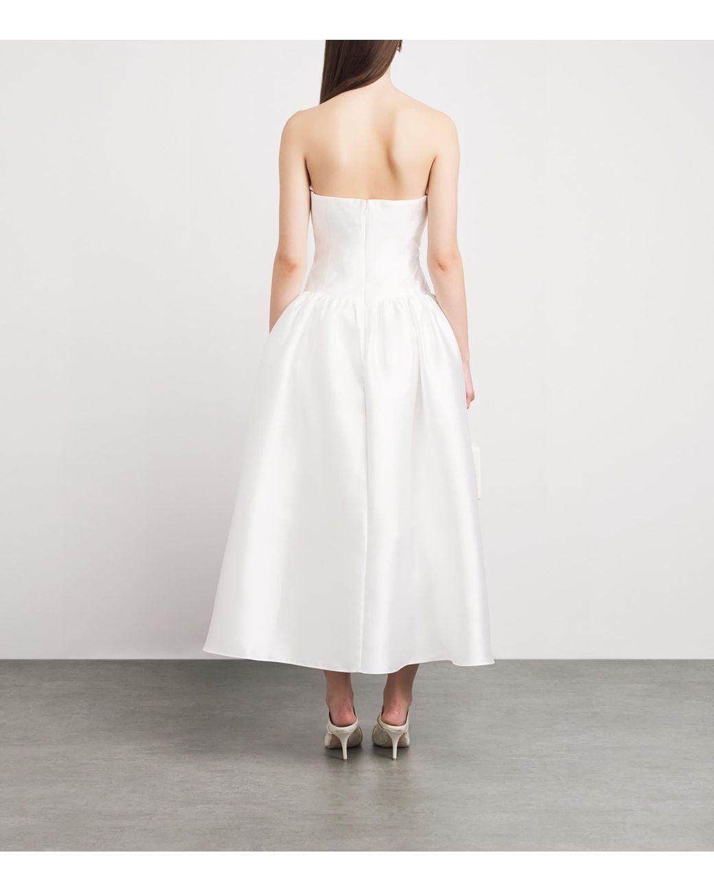 Self-Portrait White Taffeta Strapless Midi Dress