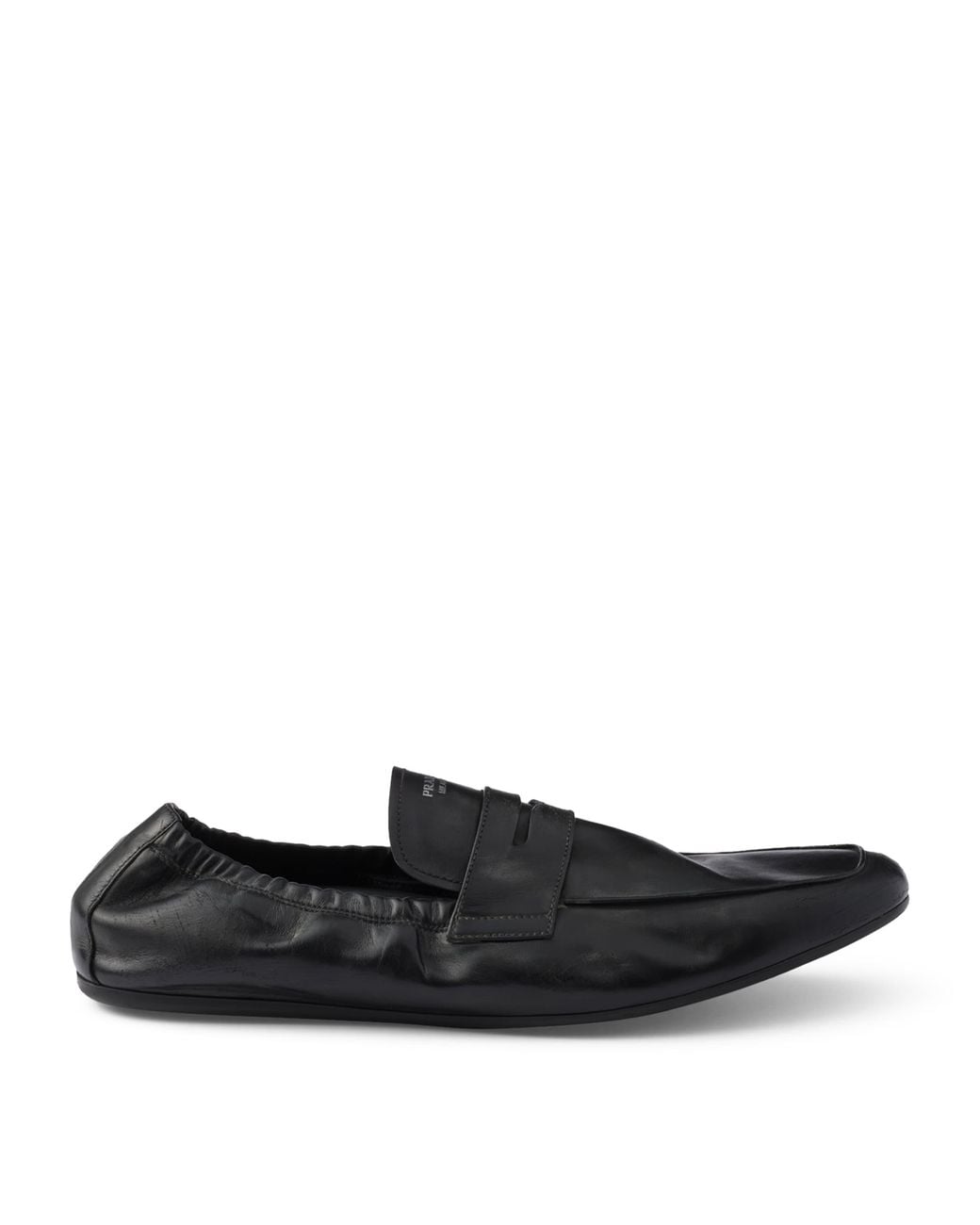 Prada Black Antiqued Leather Shuffle Loafers for men