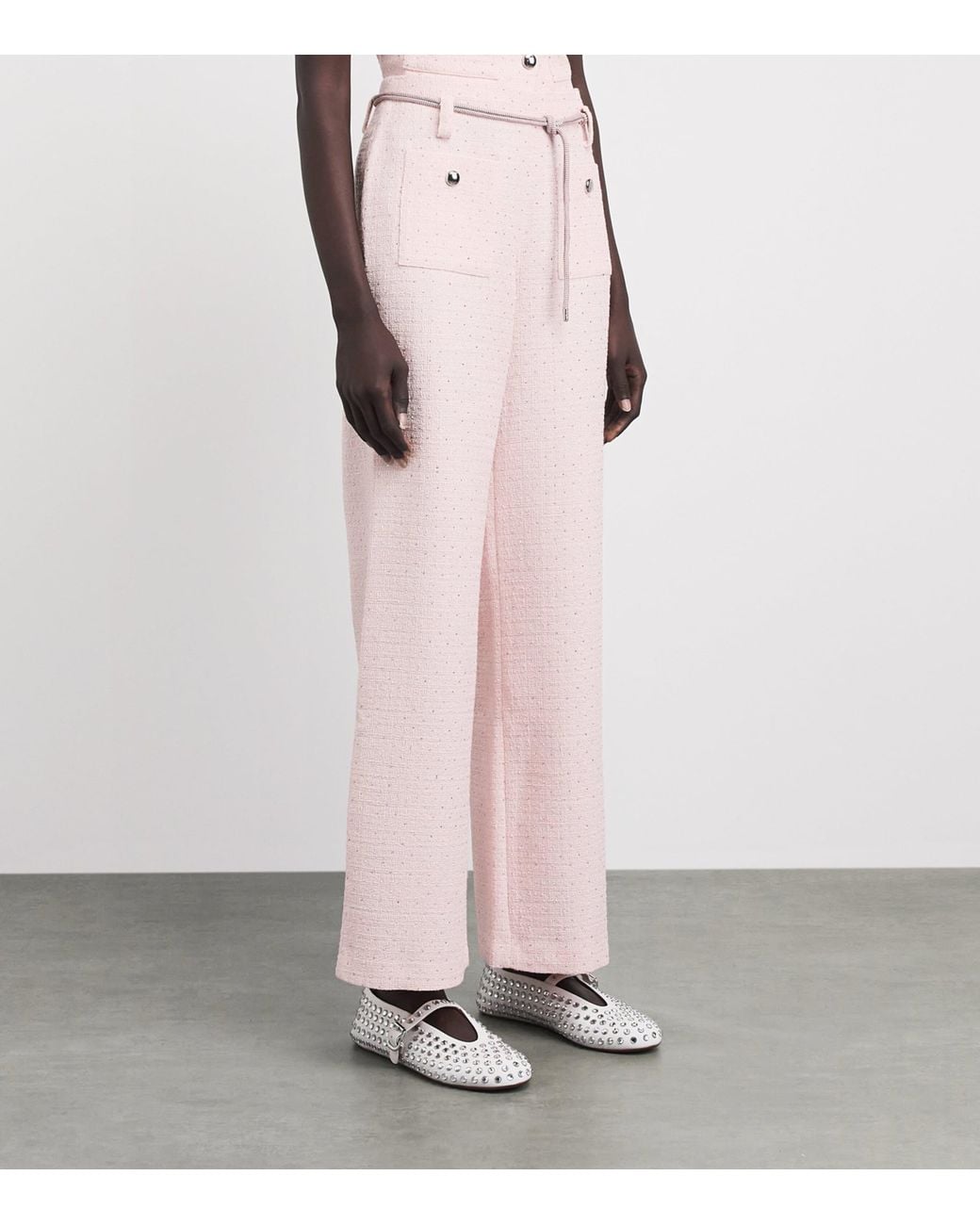 Maje Pink Tweed Wide-Leg Trousers