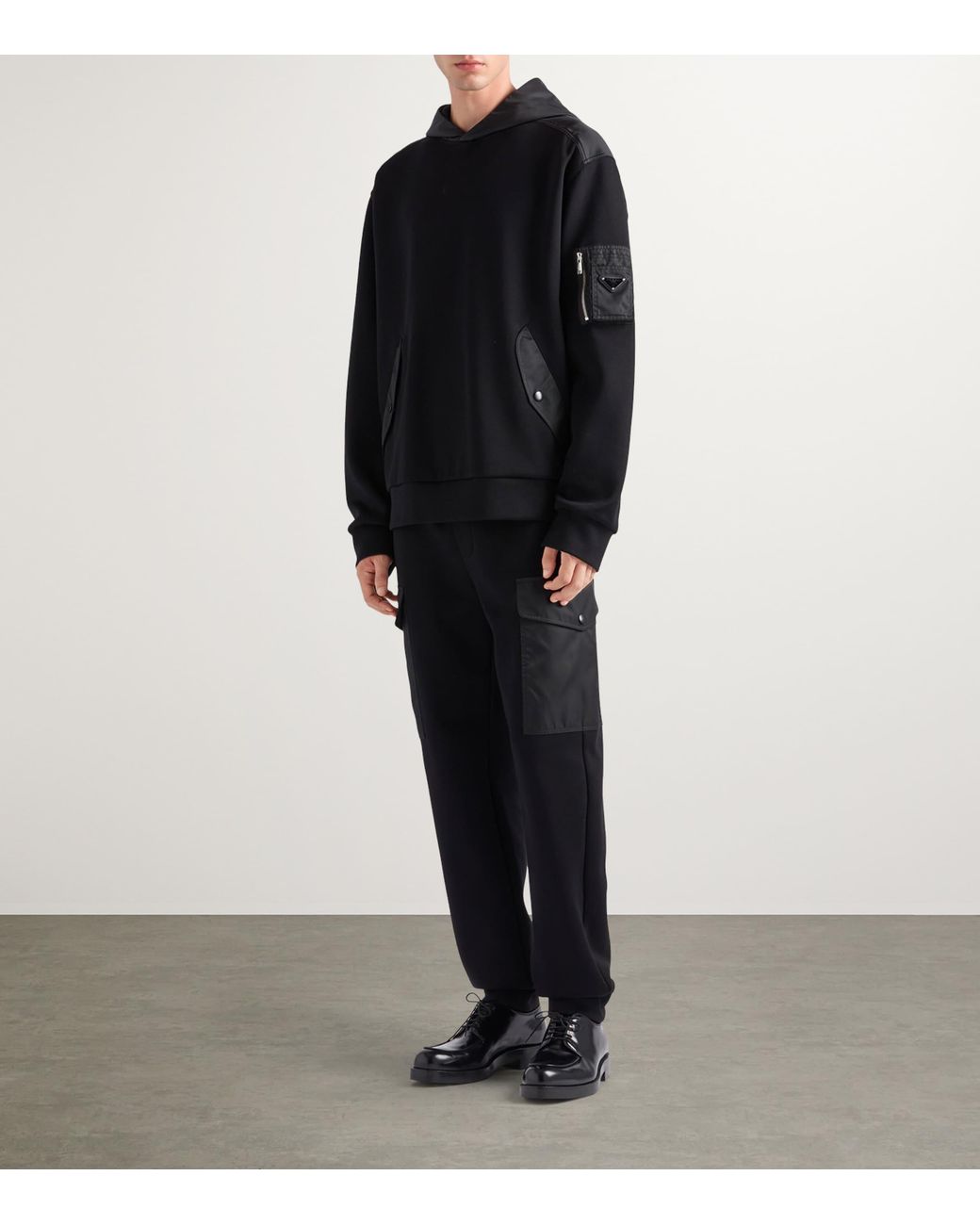 Prada Black Cotton-Fleece And Re-Nylon Hoodie for men