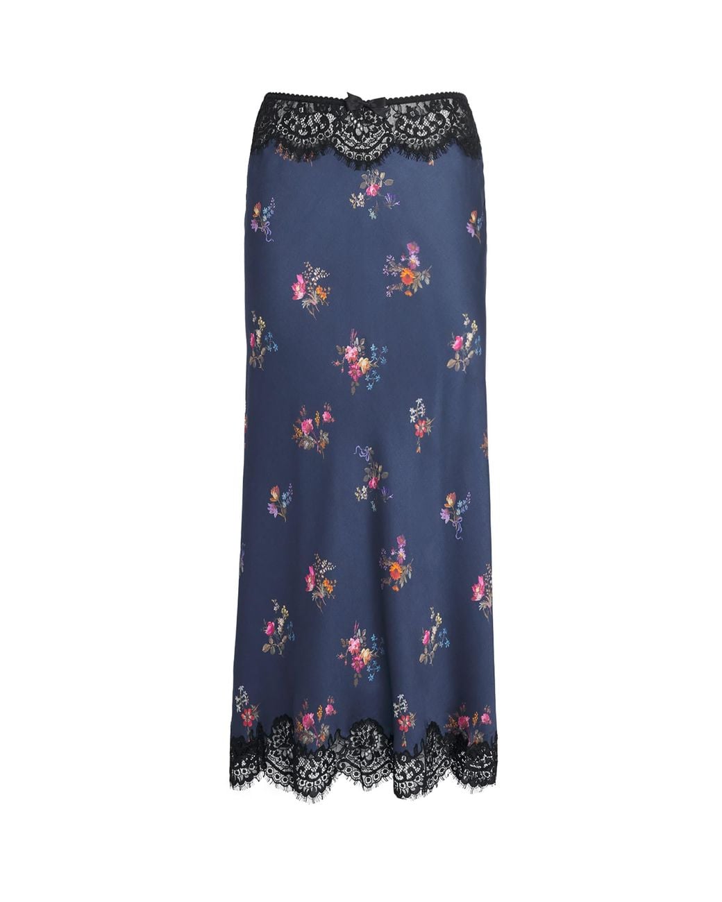 Self-Portrait Blue Satin Floral Print Maxi Skirt