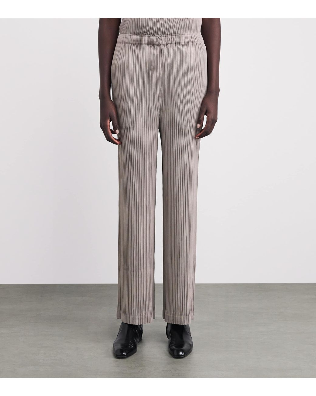 Issey Miyake Gray Hatching Pleats Straight Leg Trousers