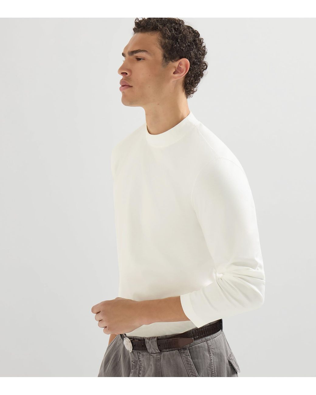 Brunello Cucinelli White Cotton High-Neck Long-Sleeve T-Shirt for men