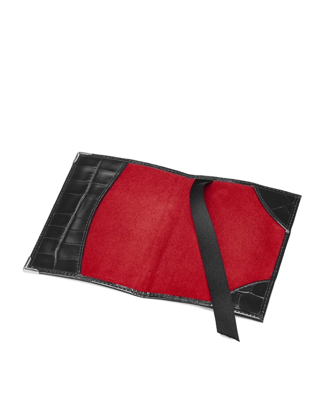 Aspinal Black Croc-Embossed Passport Cover for men