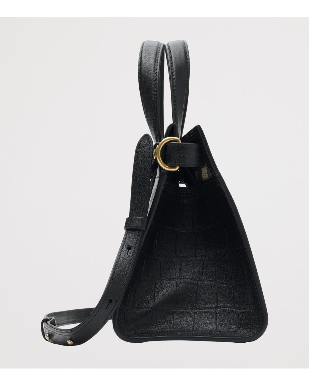 Burberry Black Mini Leather Croc-Embossed Cotswolds Tote Bag