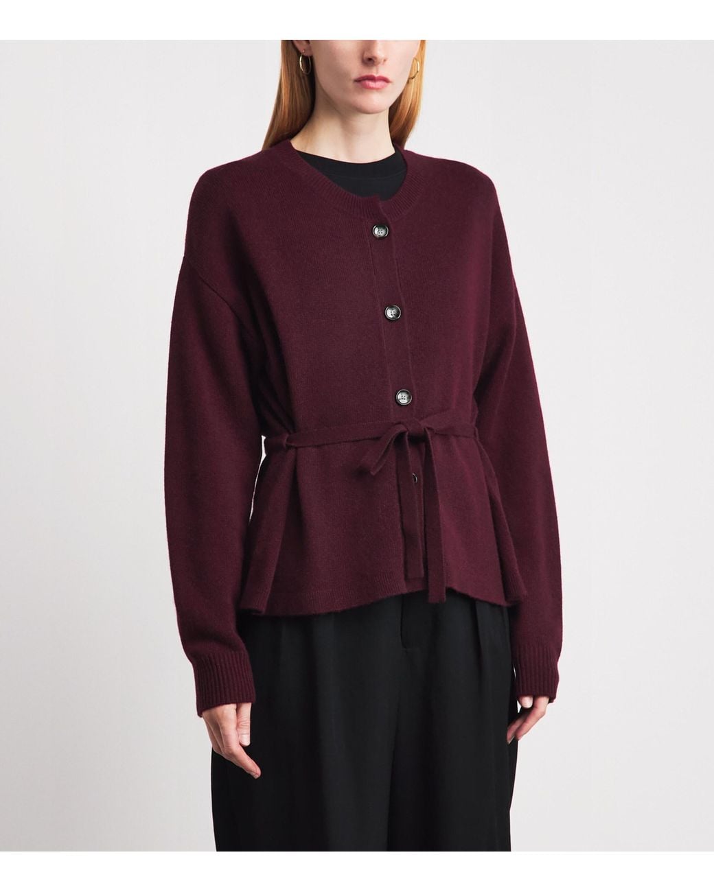 Allude Purple Wool-Cashmere Belted Cardigan