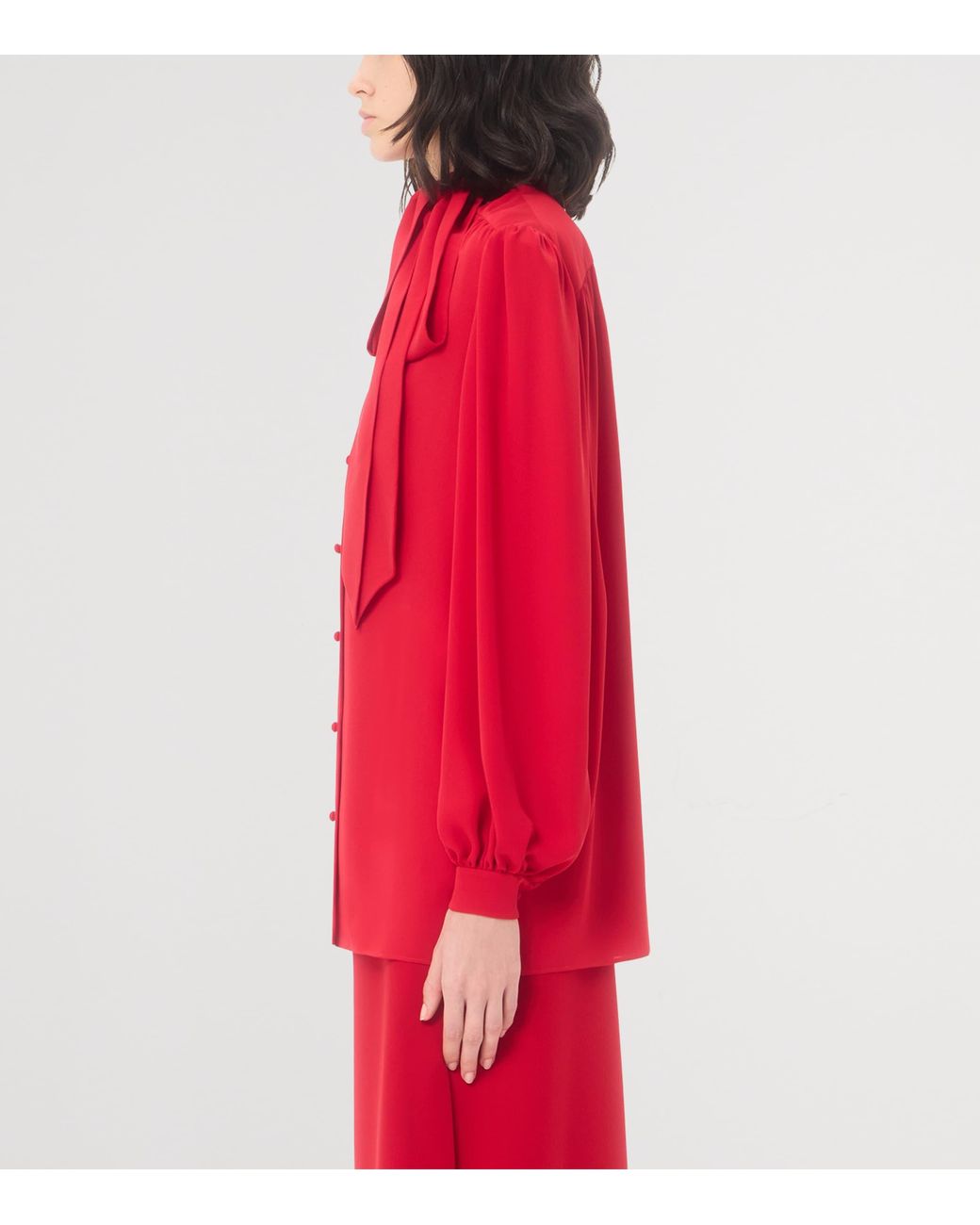 Valentino Red Silk Tie-Detail Blouse