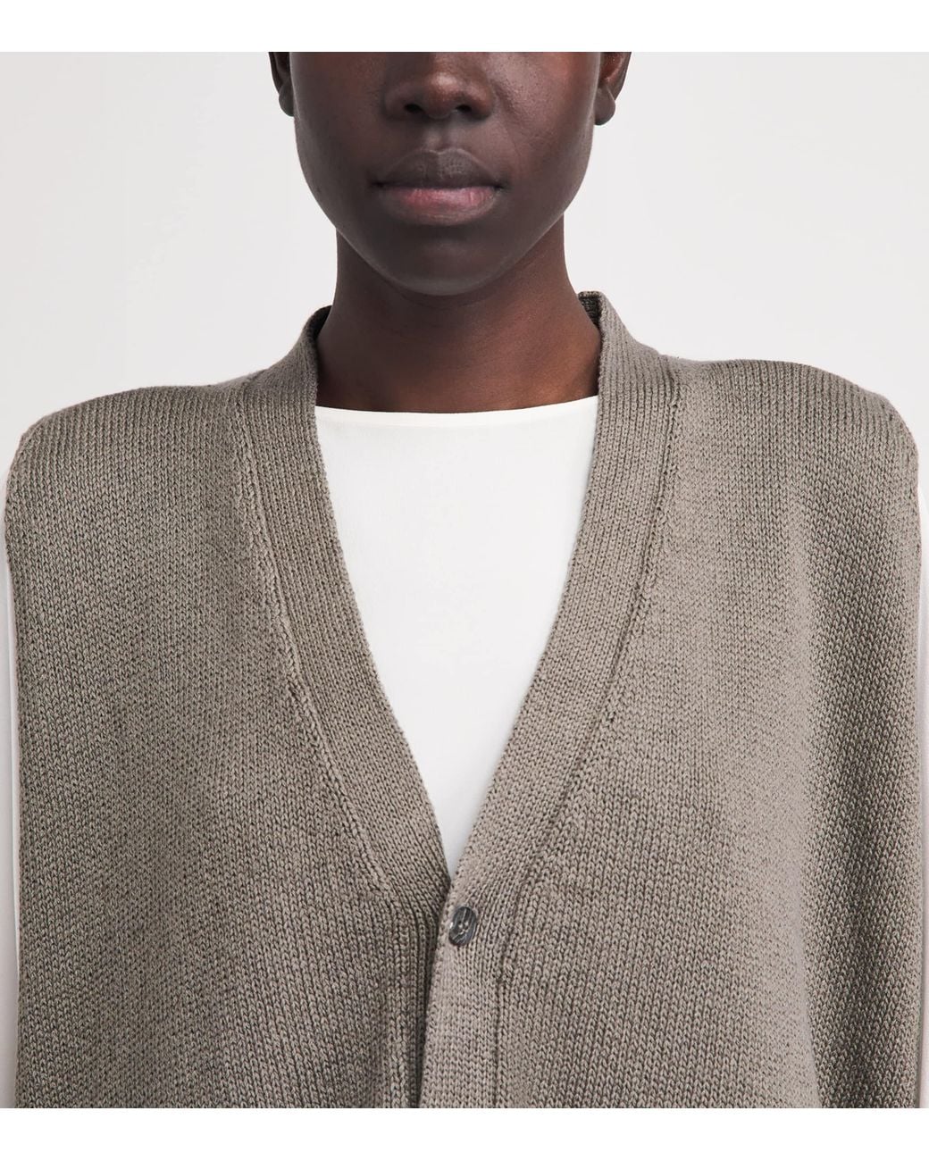 Eskandar Brown Linen-Organic Cotton Sleeveless Cardigan