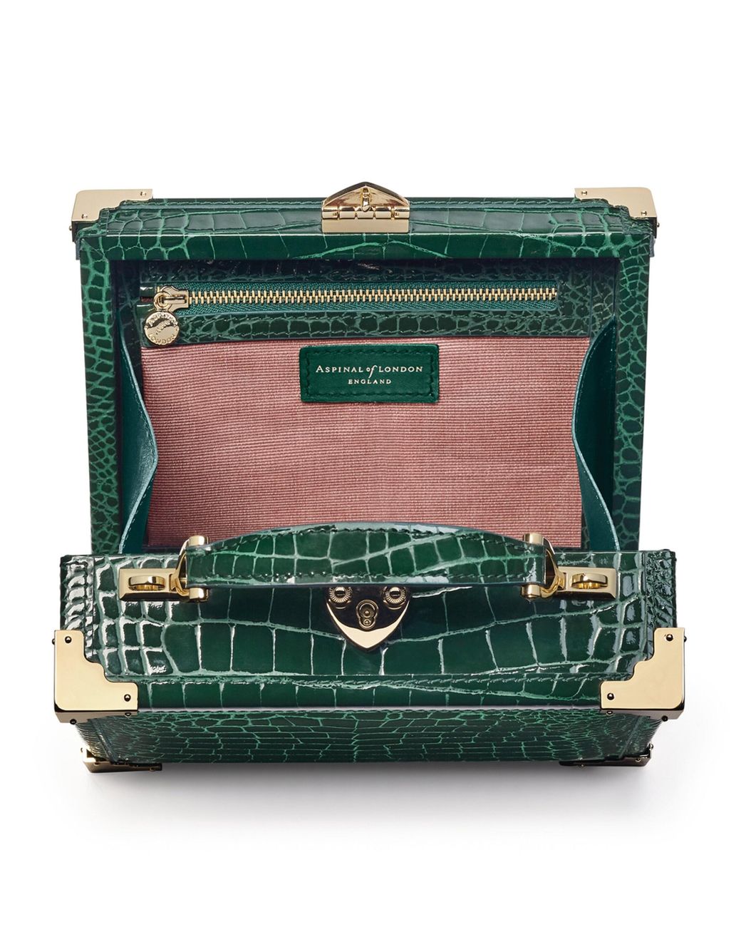 Aspinal Green Mini Leather Trunk Clutch Bag