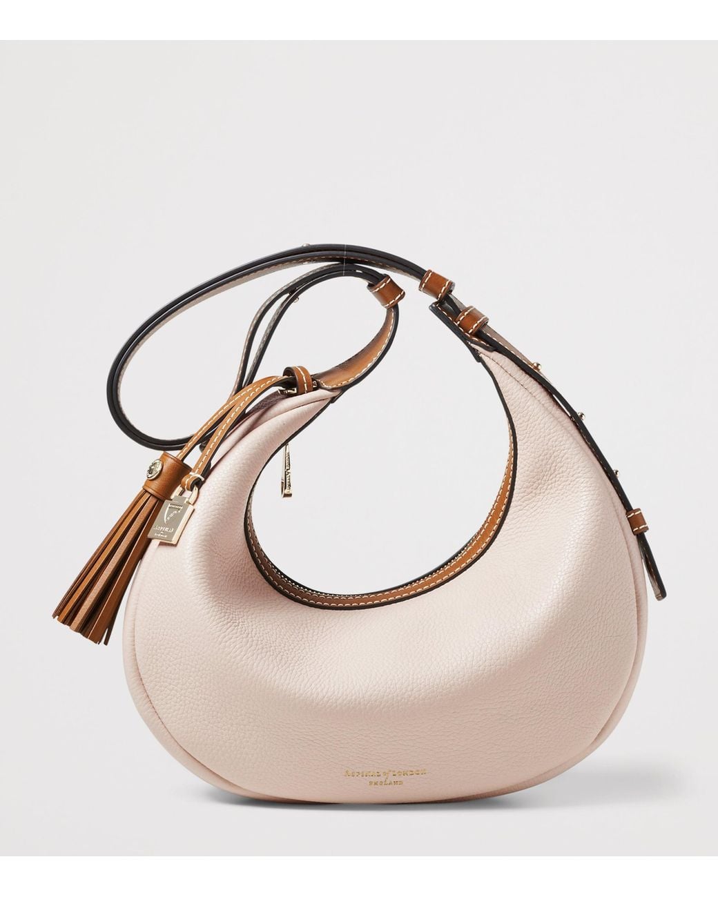 Aspinal Natural Small Leather Soho Crescent Shoulder Bag