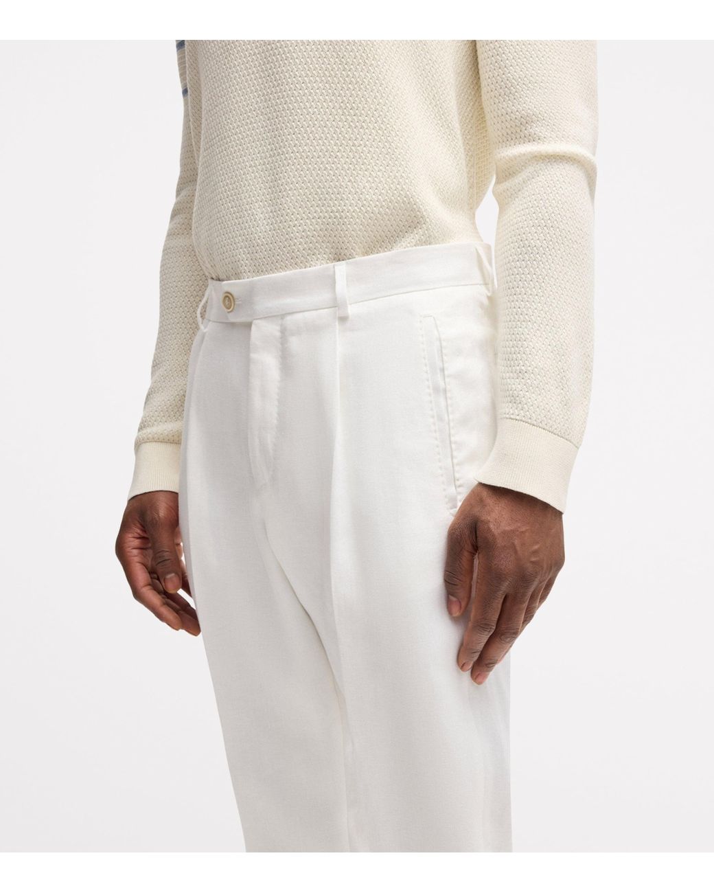 Boss White Linen Tailored Trousers for men