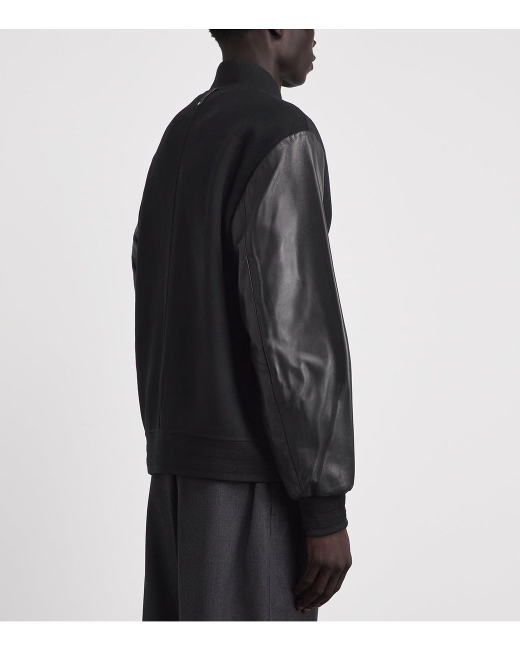 Mackage Black Wool Leather-Trim Emilio Bomber Jacket for men