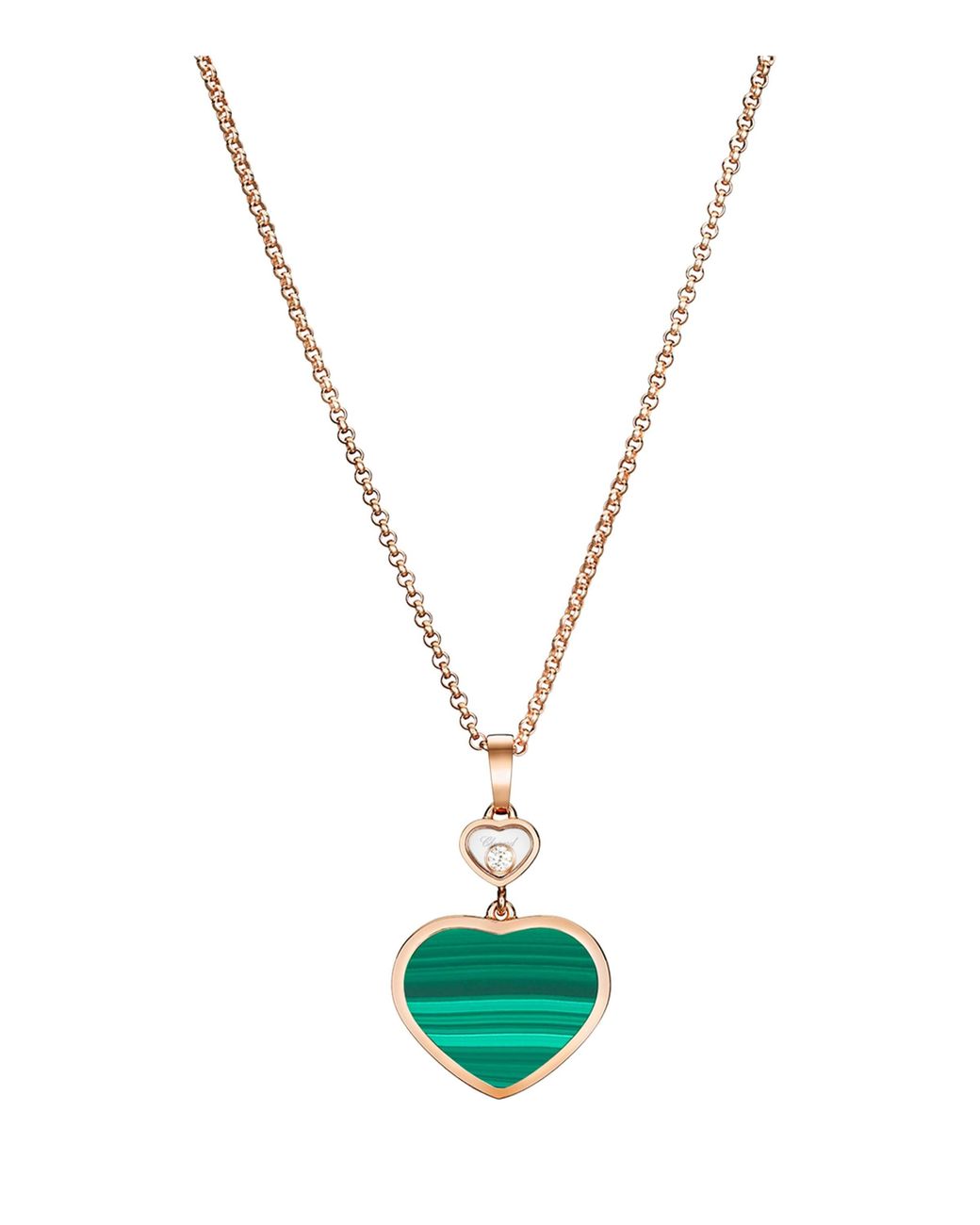 Chopard Metallic Diamond And Malachite Happy Hearts Necklace