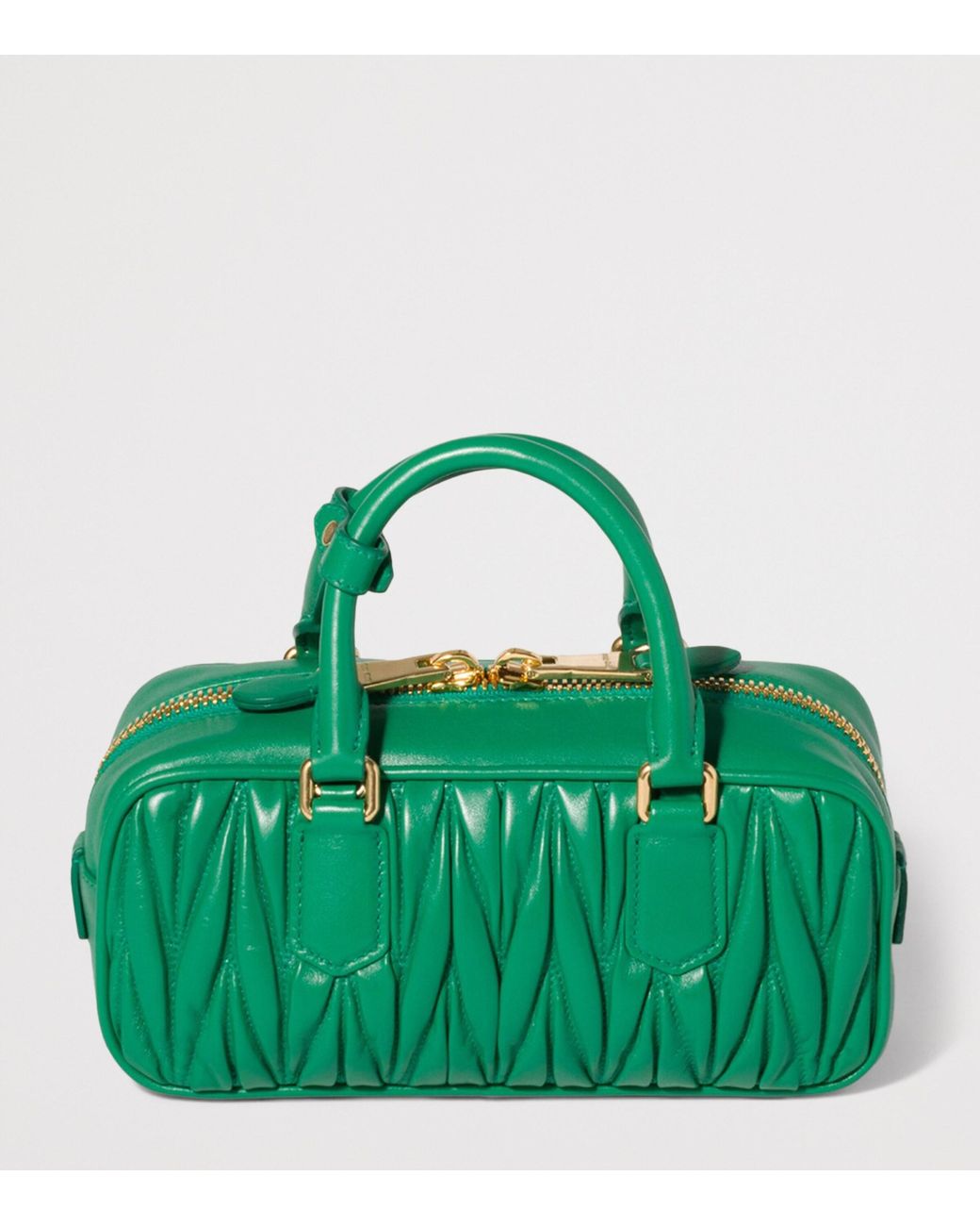 Miu Miu Green Nappa Leather Matelassé Arcadie Top-Handle Bag