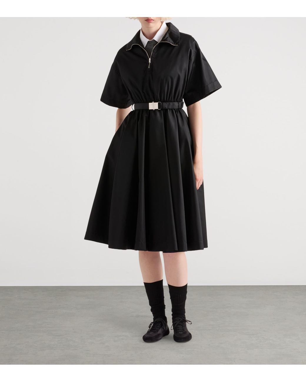 Prada Black Short-Sleeved Re-Nylon Midi-Dress