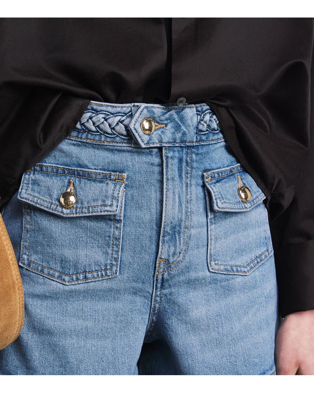 Maje Blue Braided Flared Denim Shorts