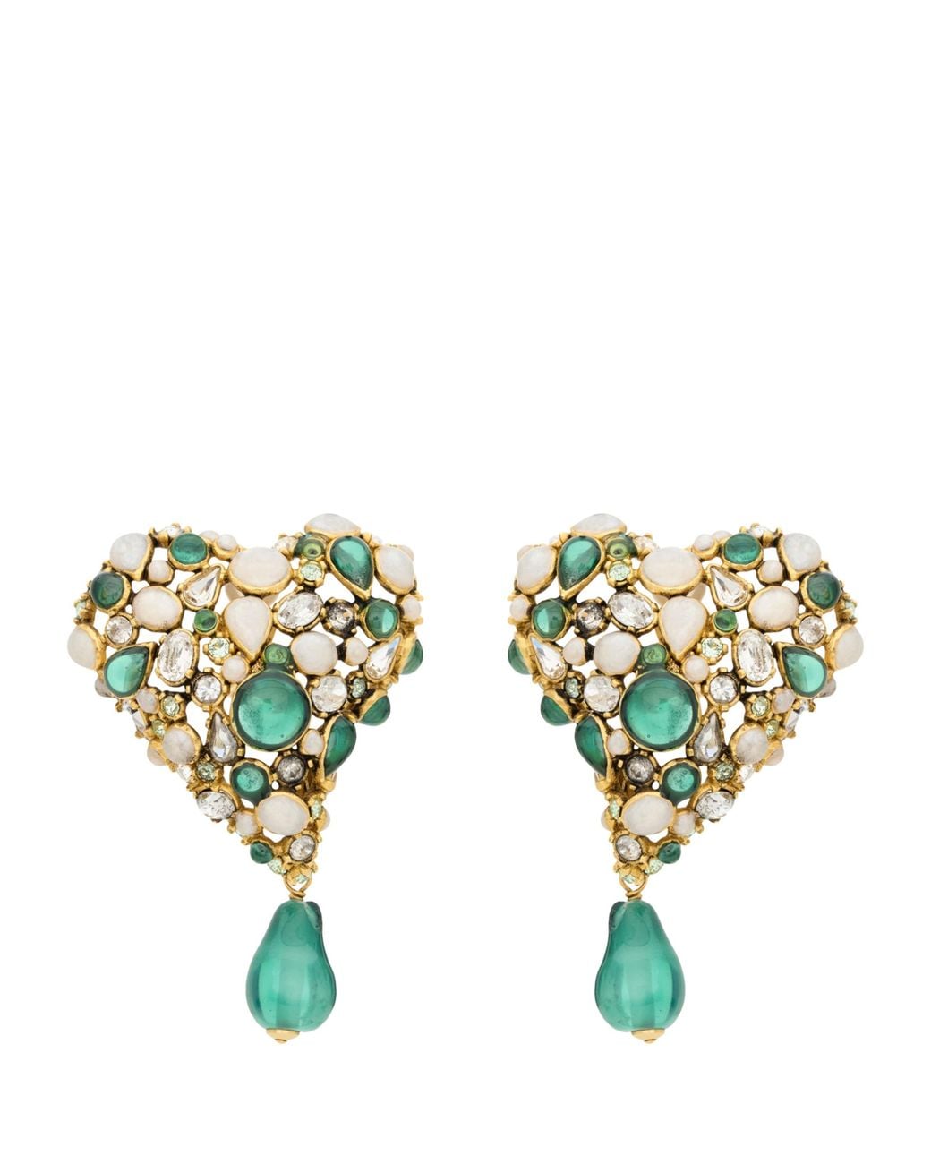 Saint Laurent Green Crystal Heart Earrings for men