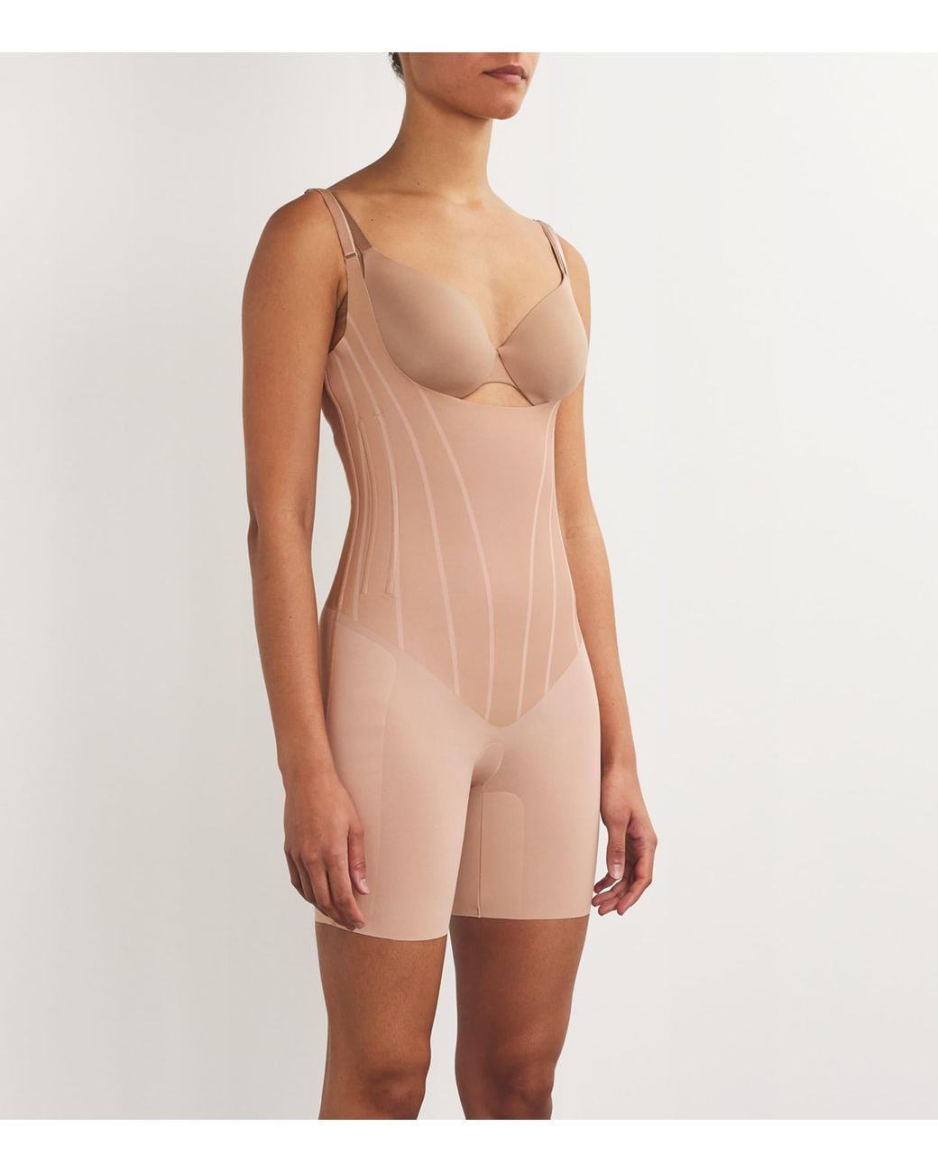 Spanx Pink Supersculpt Totalcontour Open-Bust Mid-Thigh Bodysuit