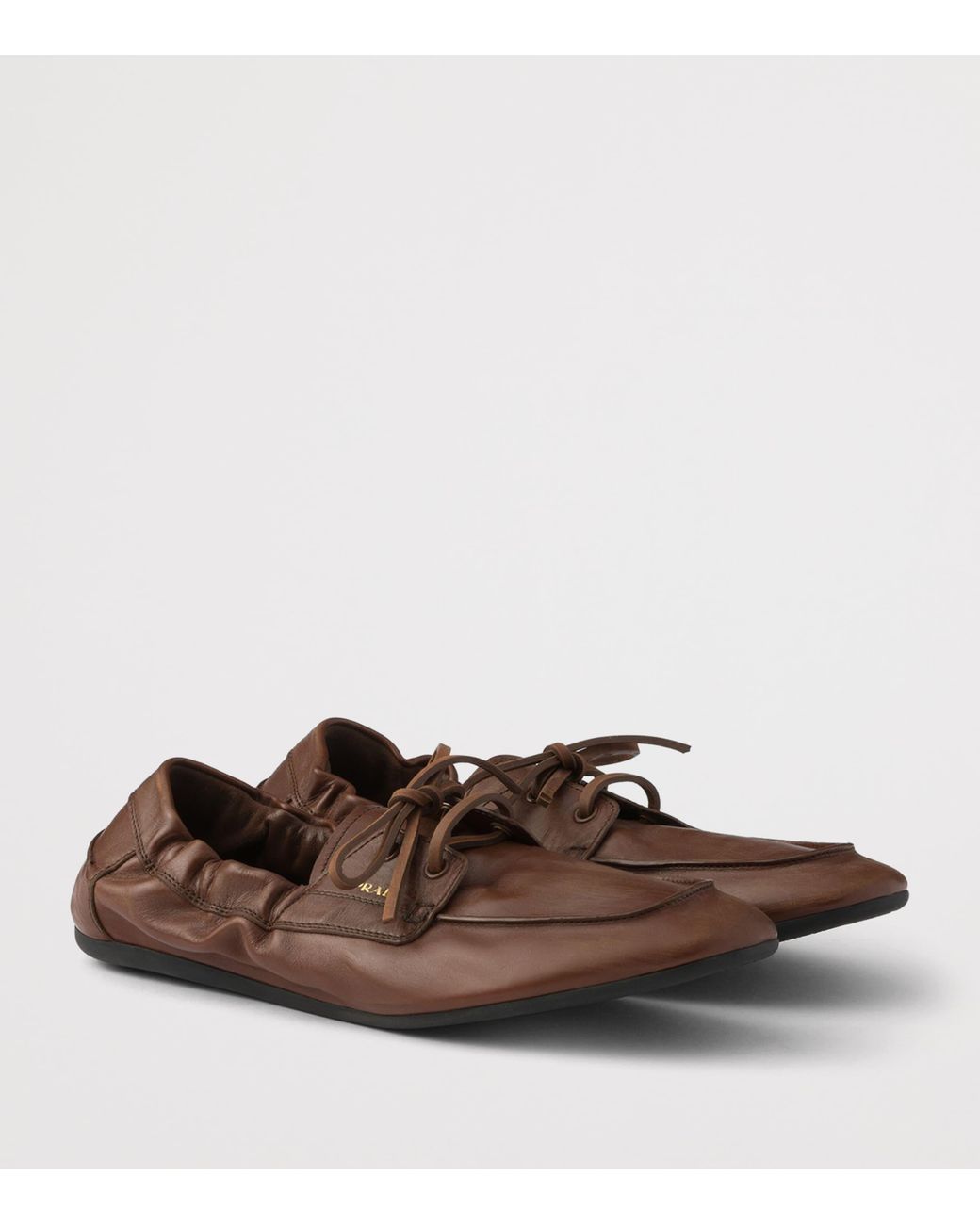 Prada Brown Antiqued Leather Shuffle Loafers