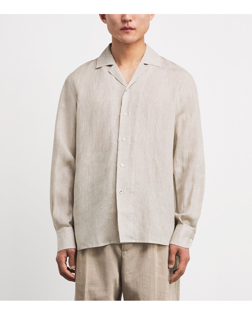 Isaia White Linen Camp-Collar Shirt for men