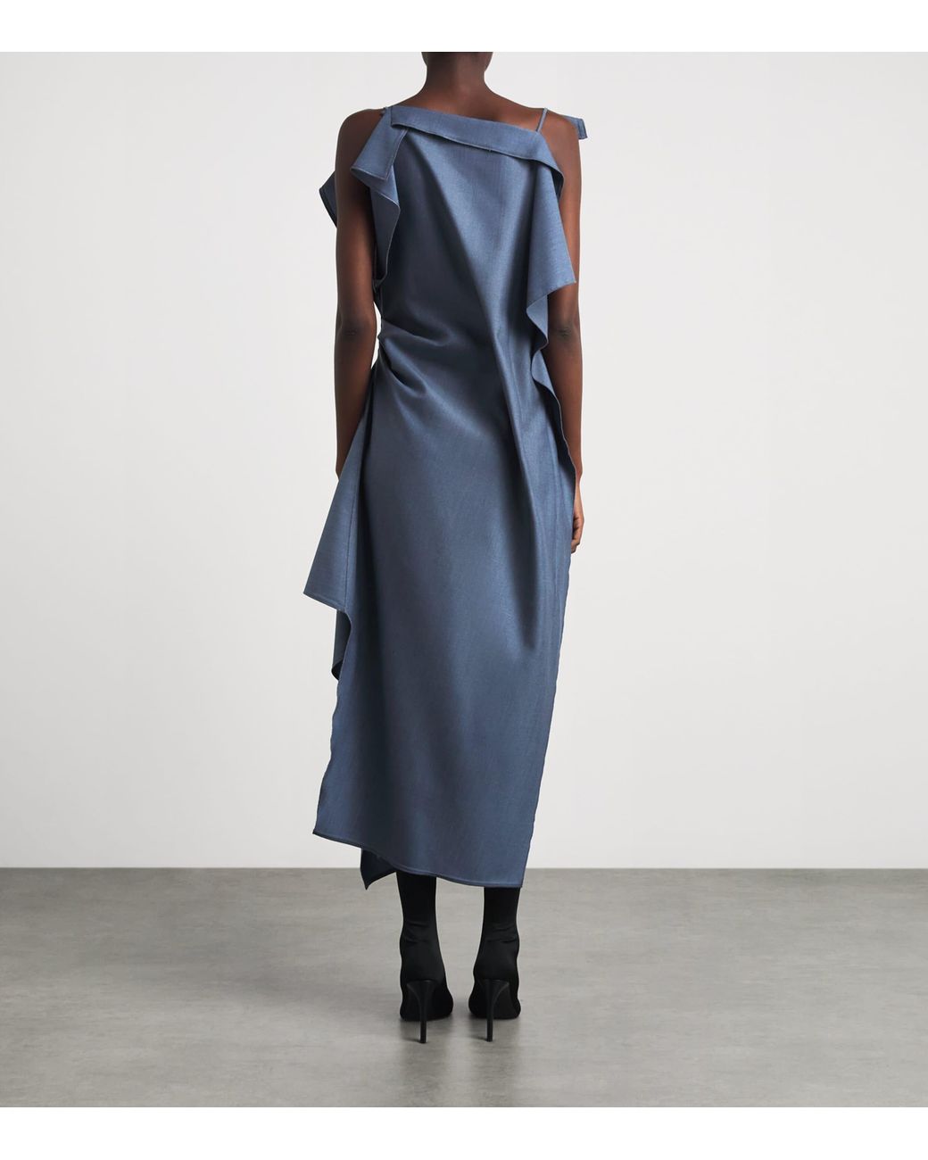 Victoria Beckham Blue Wool Draped Midi Dress