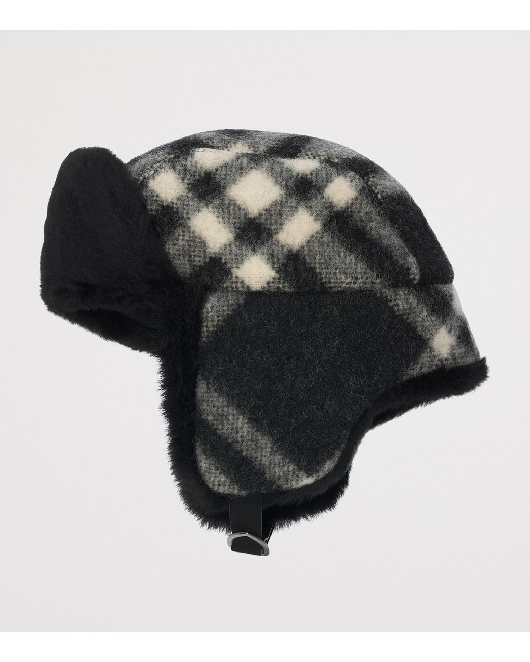 Burberry Black Wool Check Trapper Hat for men