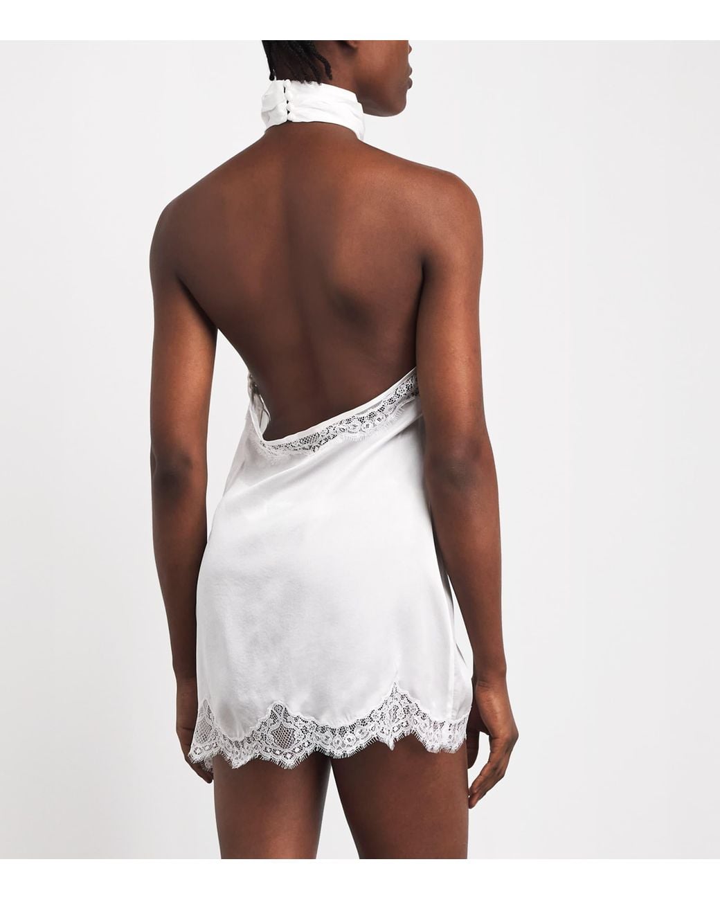 Kiki de Montparnasse White Silk Lace-Trim Carla Slip Dress