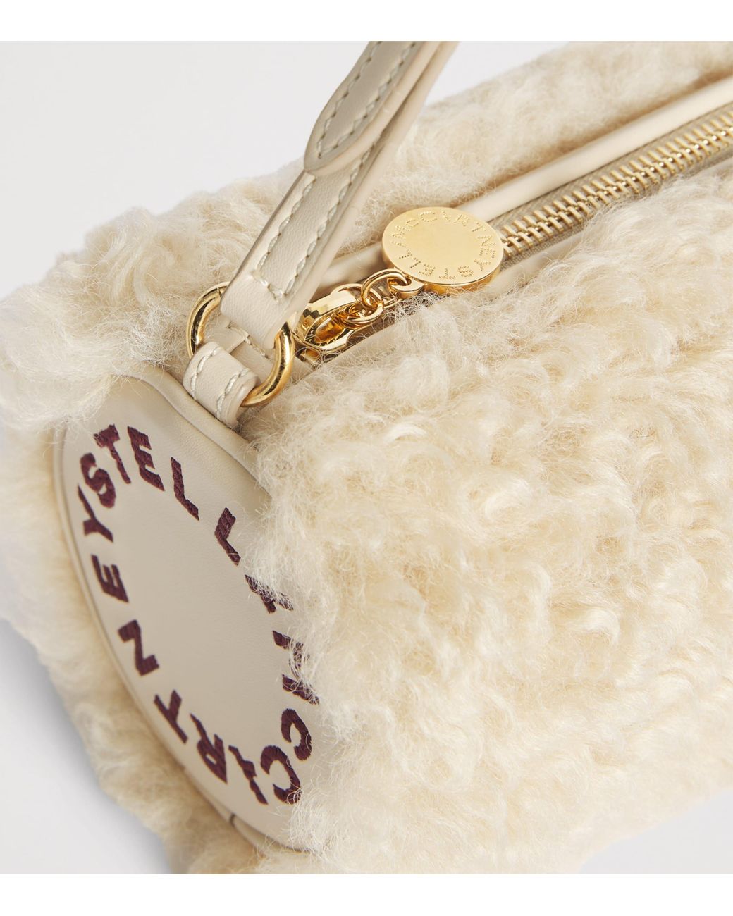 Stella McCartney Natural Faux Shearling Logo Bracelet Shoulder Bag