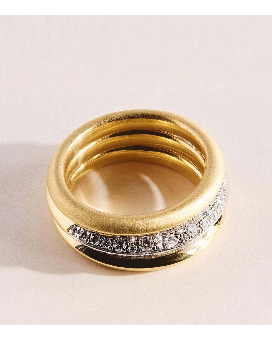 Jade Trau Metallic And Diamond Pavé Triple Frankie Ring