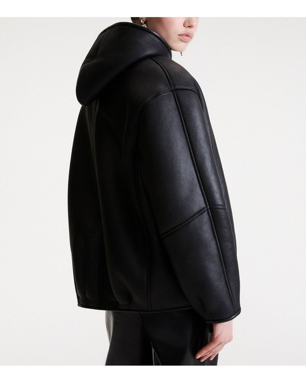 Marella Black Ram Leather Hooded Jacket