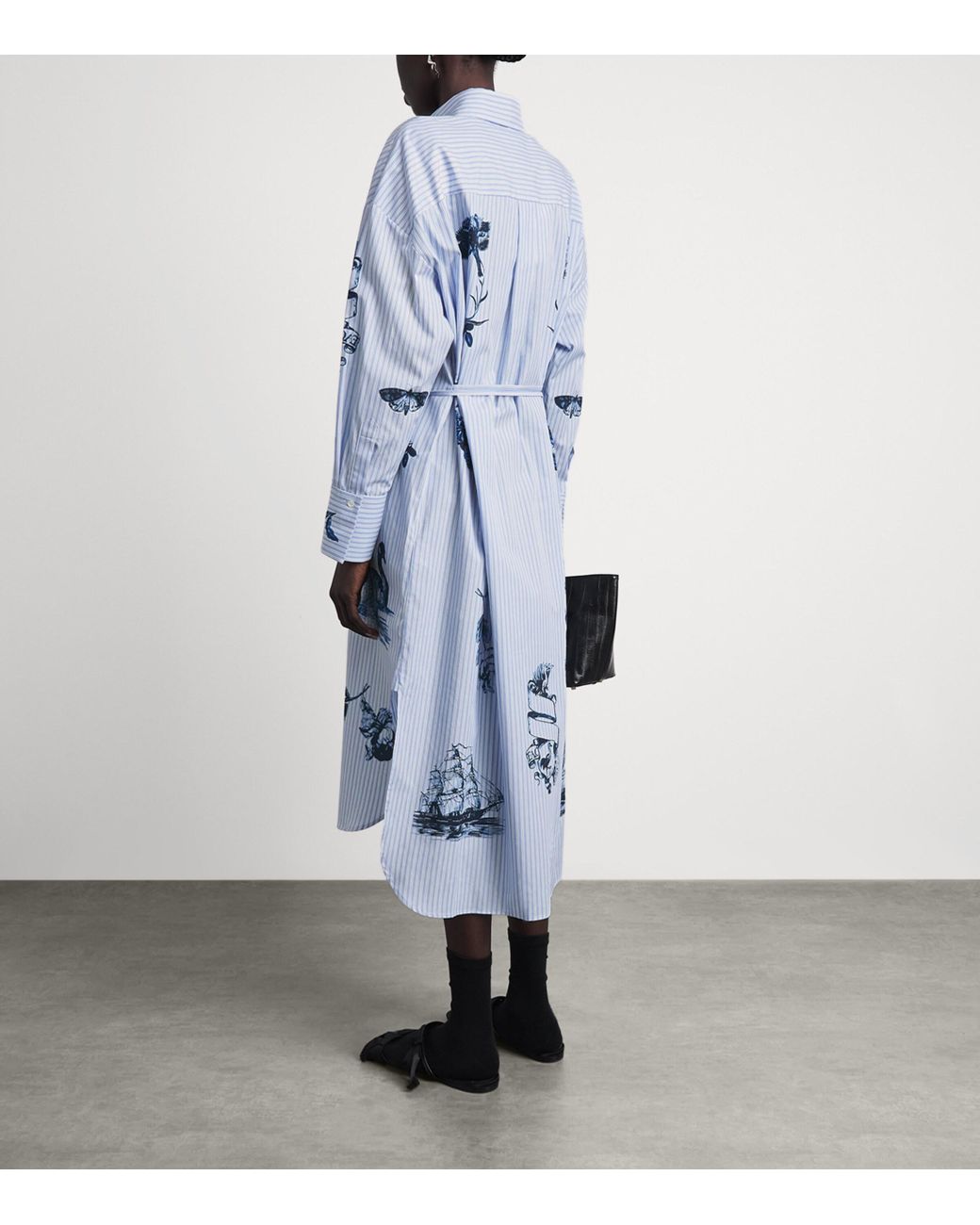 Erdem Blue Floral Stripe Midi Shirt Dress