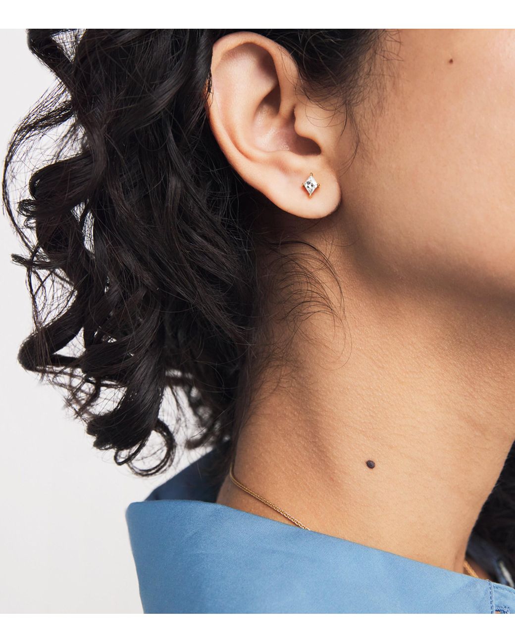 Azlee Metallic And Diamond Lozenge Stud Earrings