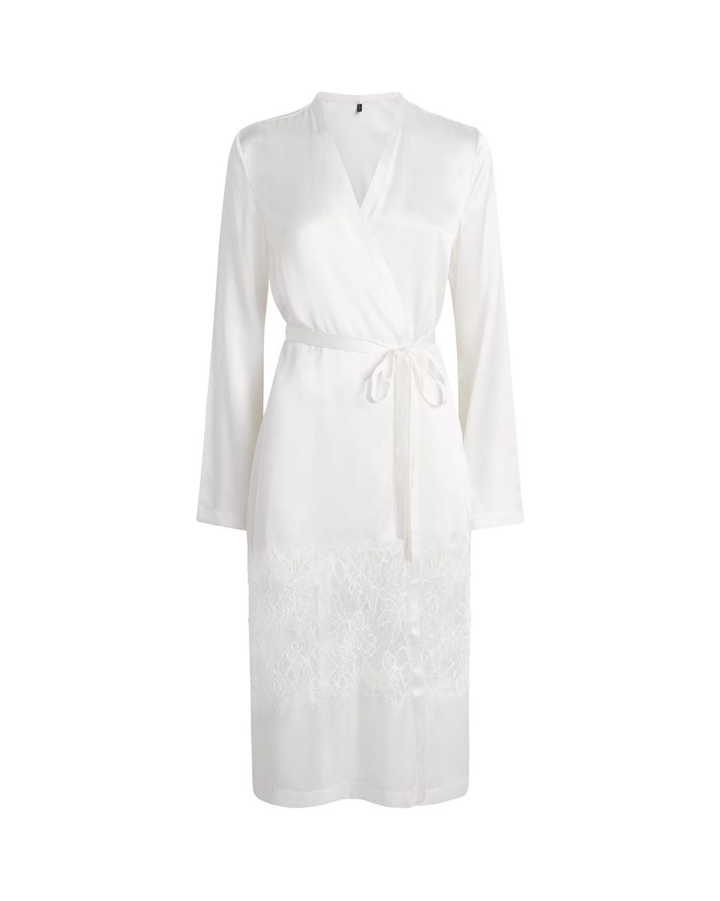 Kiki de Montparnasse White Silk Lace-Trim Iris Midi Robe
